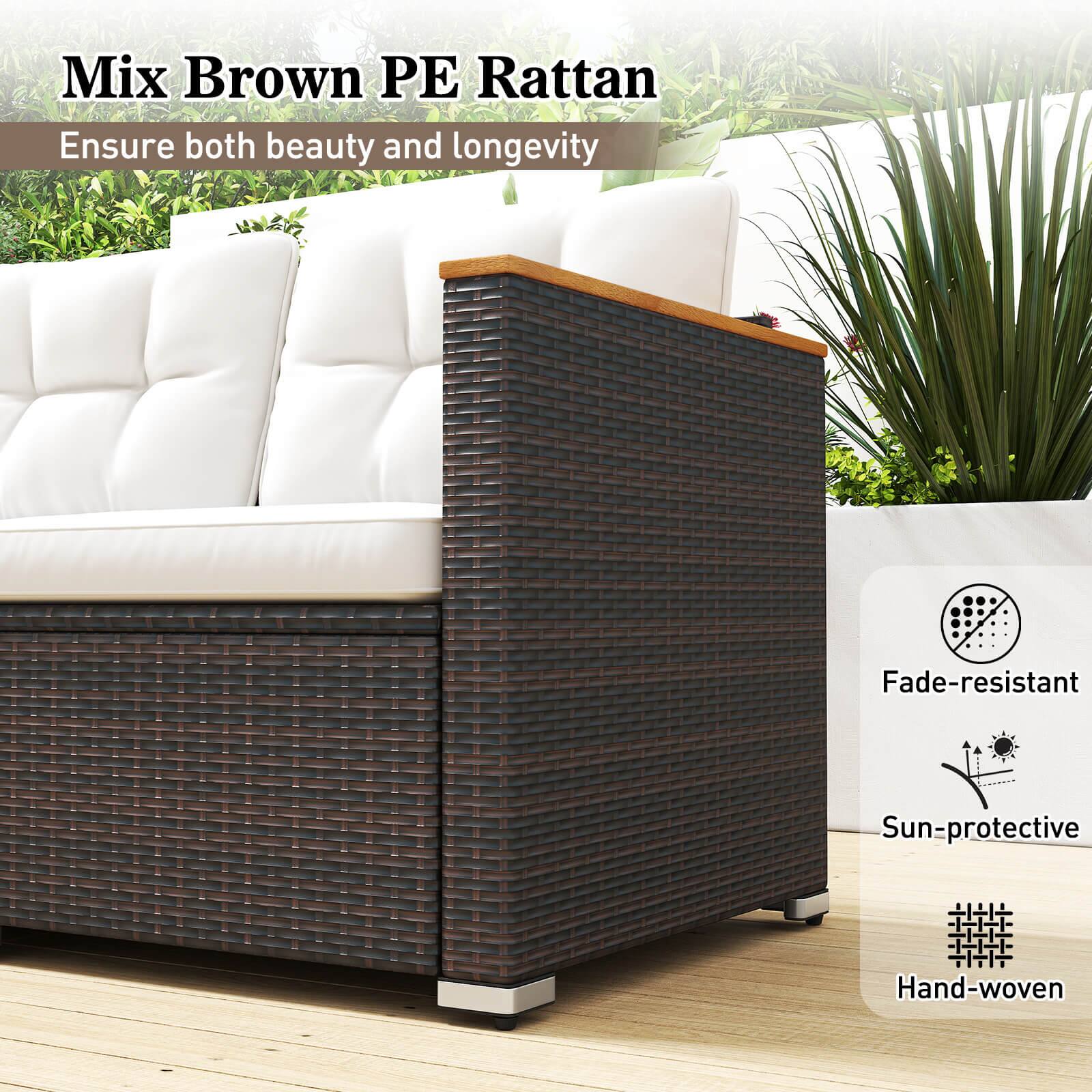Mix Brown PE Rattan  
Ensure both beauty and longevity  

Fade-resistant  
Sun-protective  
Hand-woven