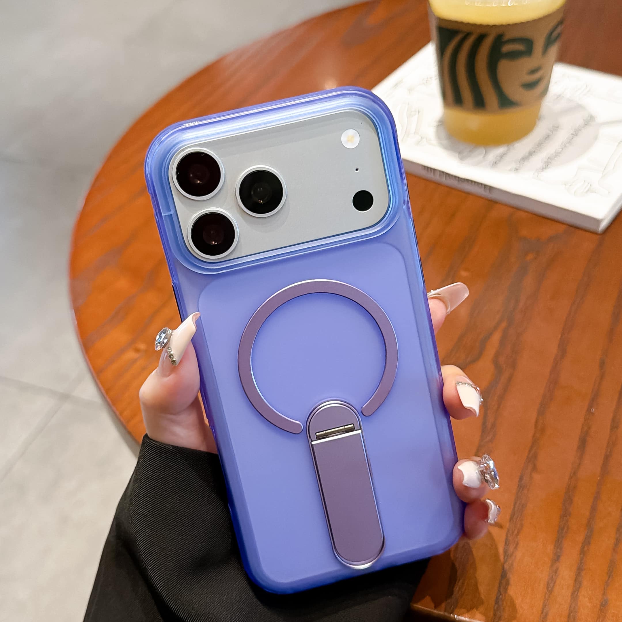 Dteck - Shockproof Frosted Case for Apple iPhone 17 Pro with Aluminum Kickstand, Magnetic TPU Phone Cover, Anti Slip Side Grip - Purple price history on PriceWatchPro