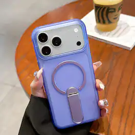 Dteck - Shockproof Frosted Case for Apple iPhone 17 Pro with Aluminum Kickstand, Magnetic TPU Phone Cover, Anti Slip Side Grip - Purple