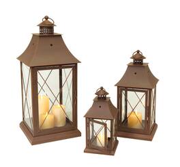BreeBe - Classic Metal Lantern (Set of 3) - Brown