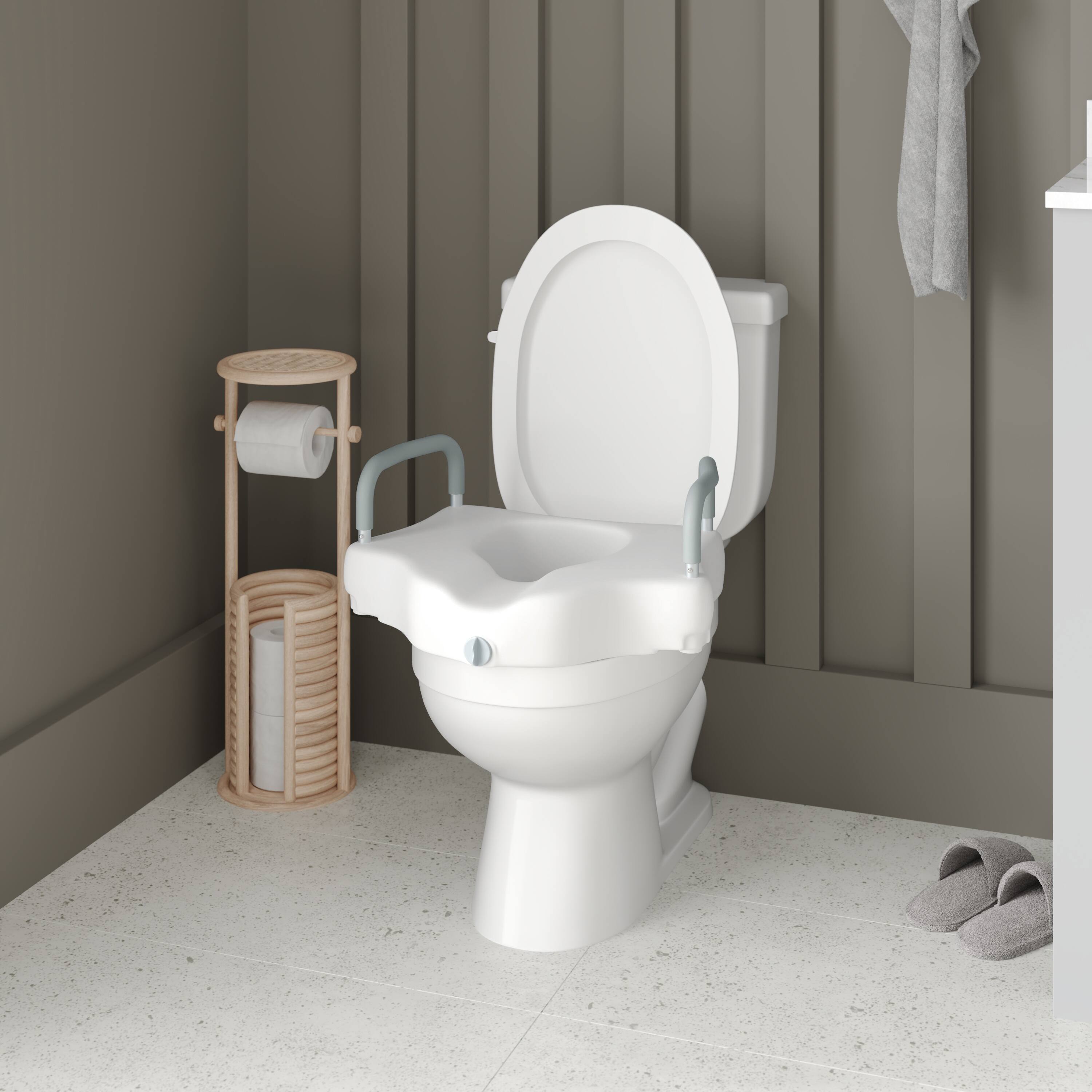 Alt View 1. Emma + Oliver - Ramsey Elevated Toilet Seat for the Elderly with Height Adjustable Foam Wrapped Handles and Locking Safety Mechanism - White.