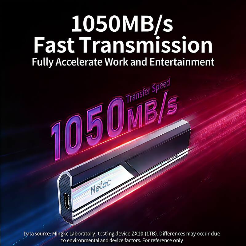 1050MB/s Fast Transmission  
Fully Accelerate Work and Entertainment  

Transfer Speed 1050MB/s  

Data source: Mingke Laboratory, testing device ZX10 (1TB). Differences may occur due to environmental and device factors. For reference only