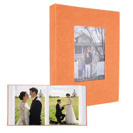 Unique Bargains - Photo Album 4"x6" 144 Photos Linen Cover Picture Photo Book with Display Window for Family Wedding Anniversary - Orange
