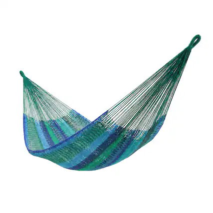 Front. Sunnydaze - 2-Person Cotton and Nylon Woven Mayan Hammock - Tropical Lagoon.