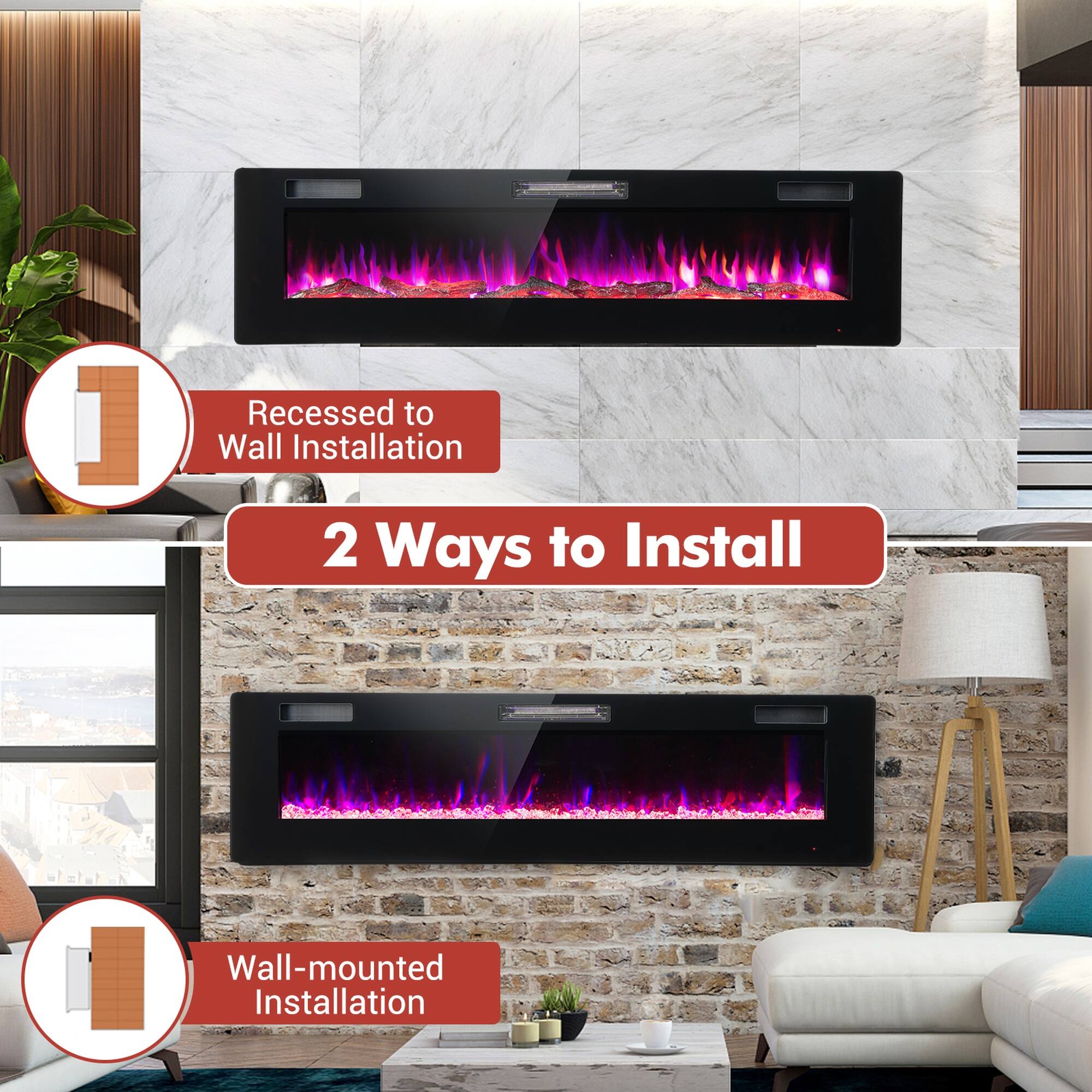Recessed to Wall Installation  
2 Ways to Install  
1. Wall-mounted Installation