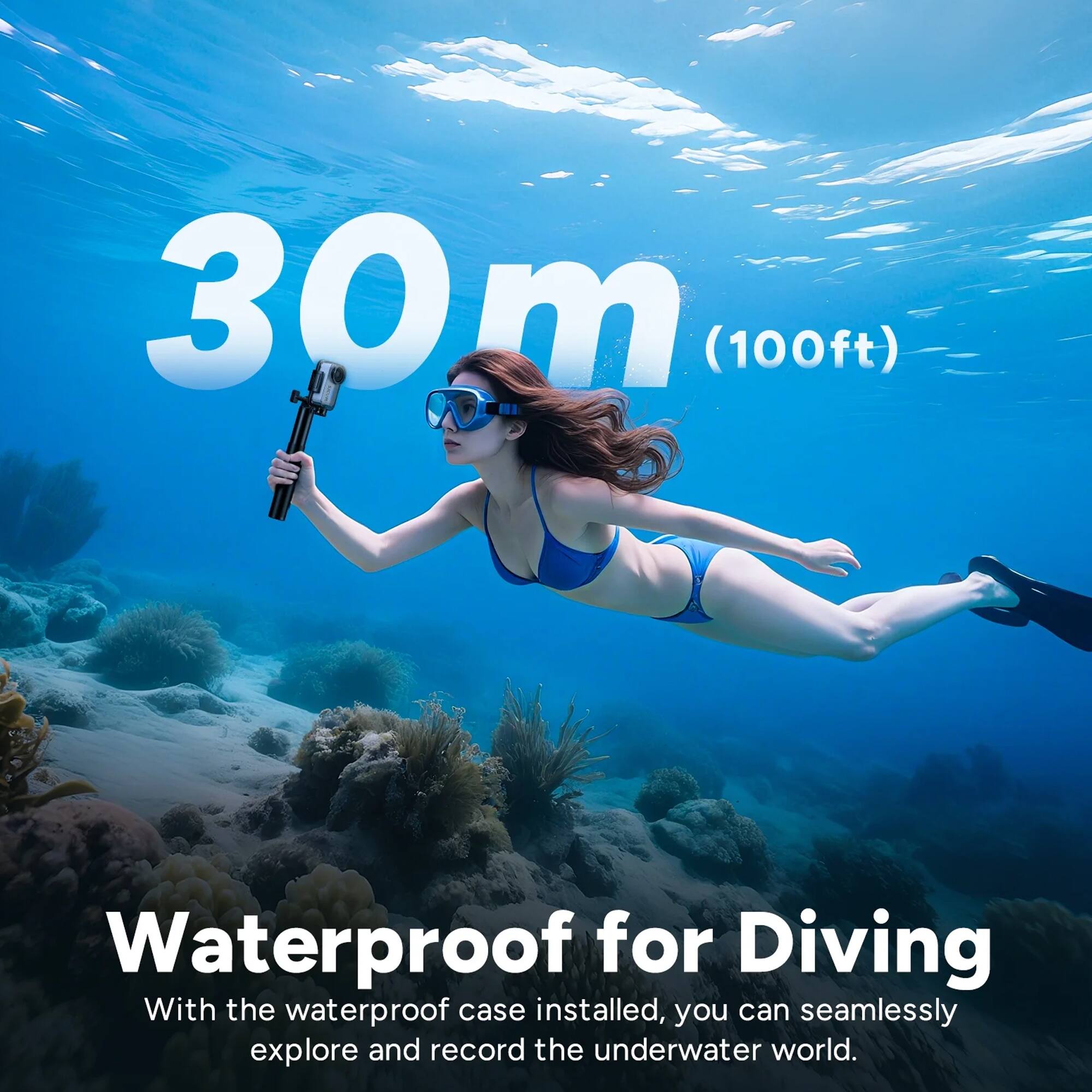 30m (100ft) Waterproof for Diving

With the waterproof case installed, you can seamlessly explore and record the underwater world.