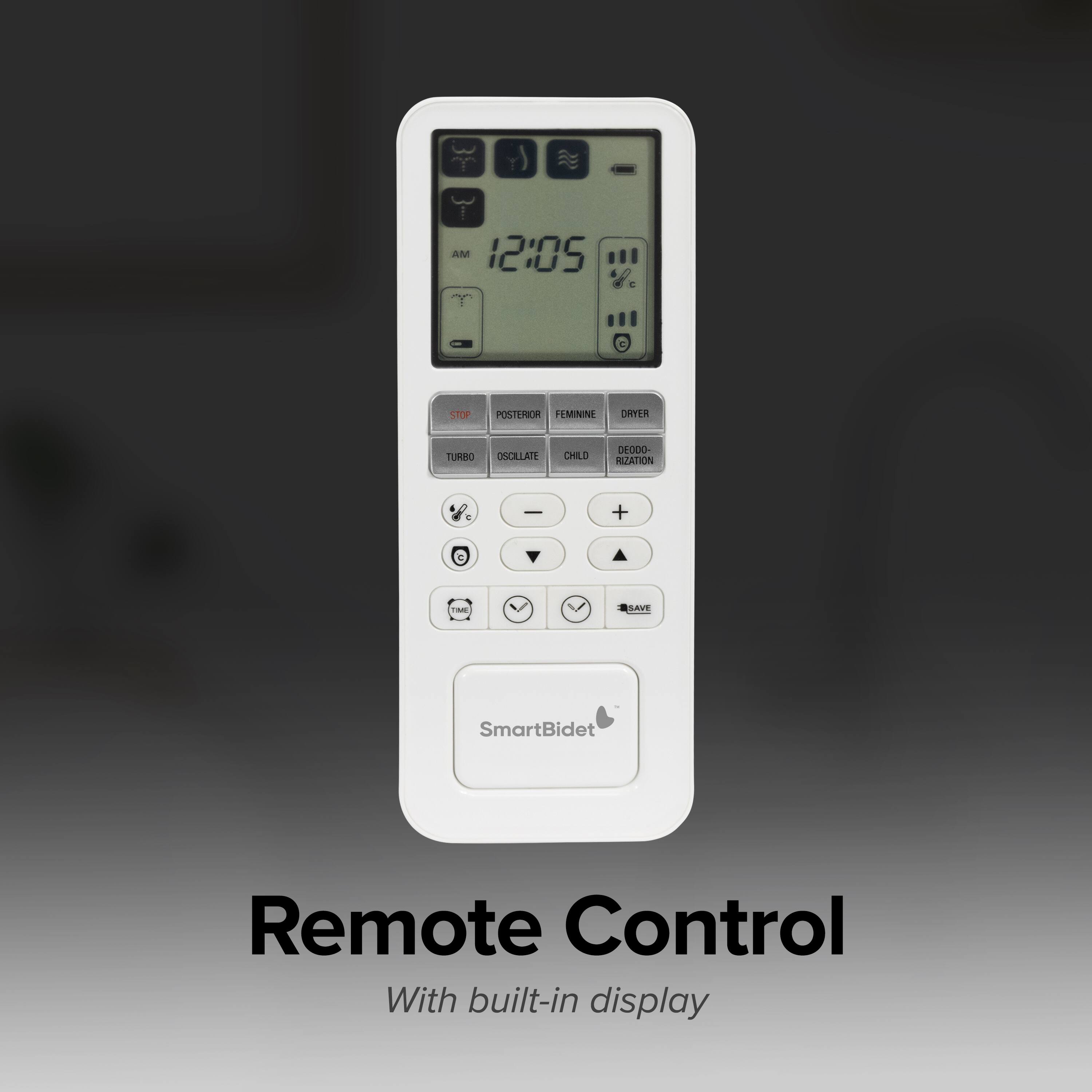 AM 12:05  
STOP POSTERIOR FEMININE DRYER CHILD DEODORIZATION  
SmartBidet Remote Control With built-in display