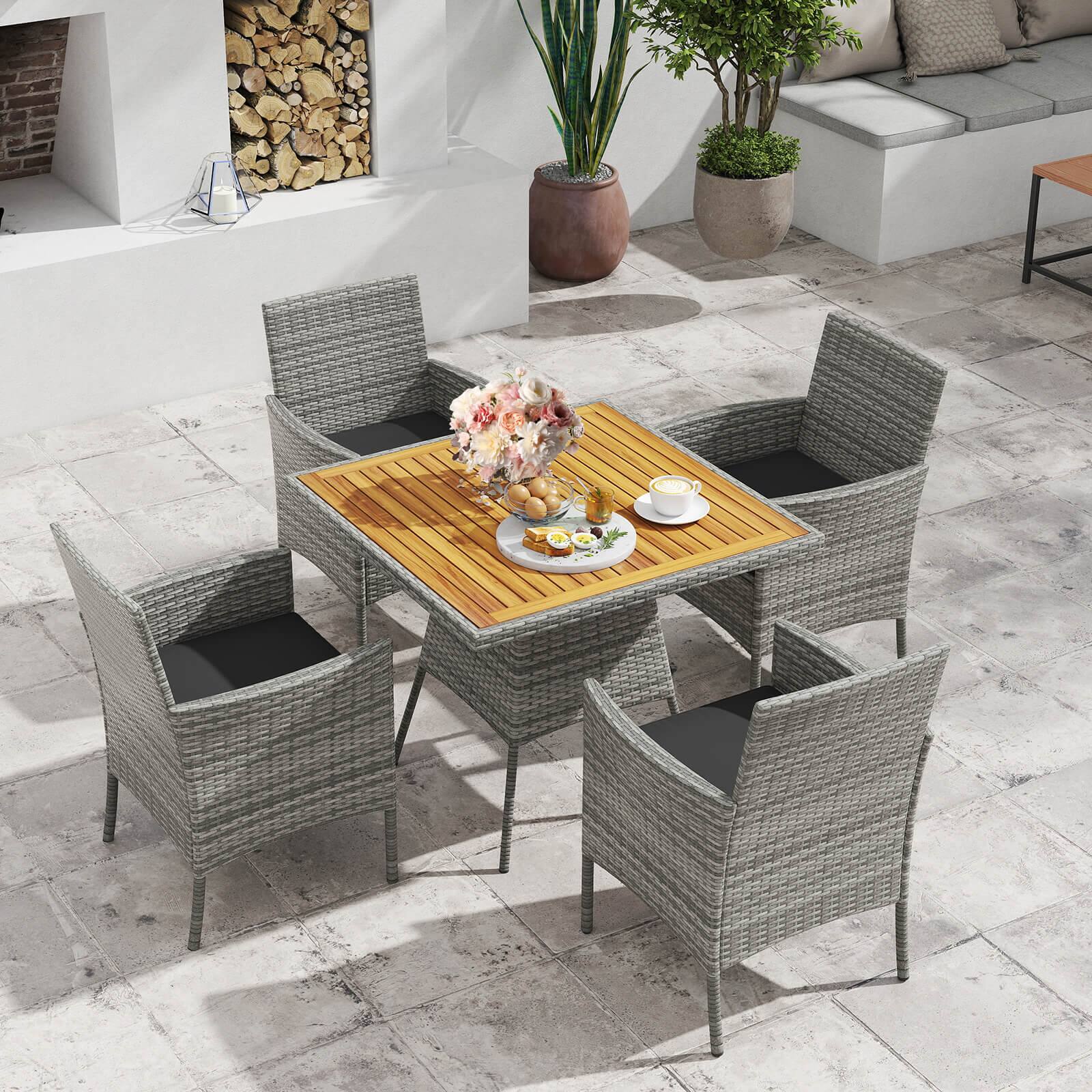 Alt View 1. Costway - Costway 5 Pieces PE Wicker Patio Dining Set with Cushions and 1.97" Umbrella Hole - Gray.