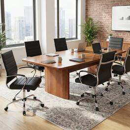 LeisureMod - Set of 6 Benmar Ergonomic Leather Upholstered Office Chair with Cushioned Armrests and Swivel Task Chair - Black