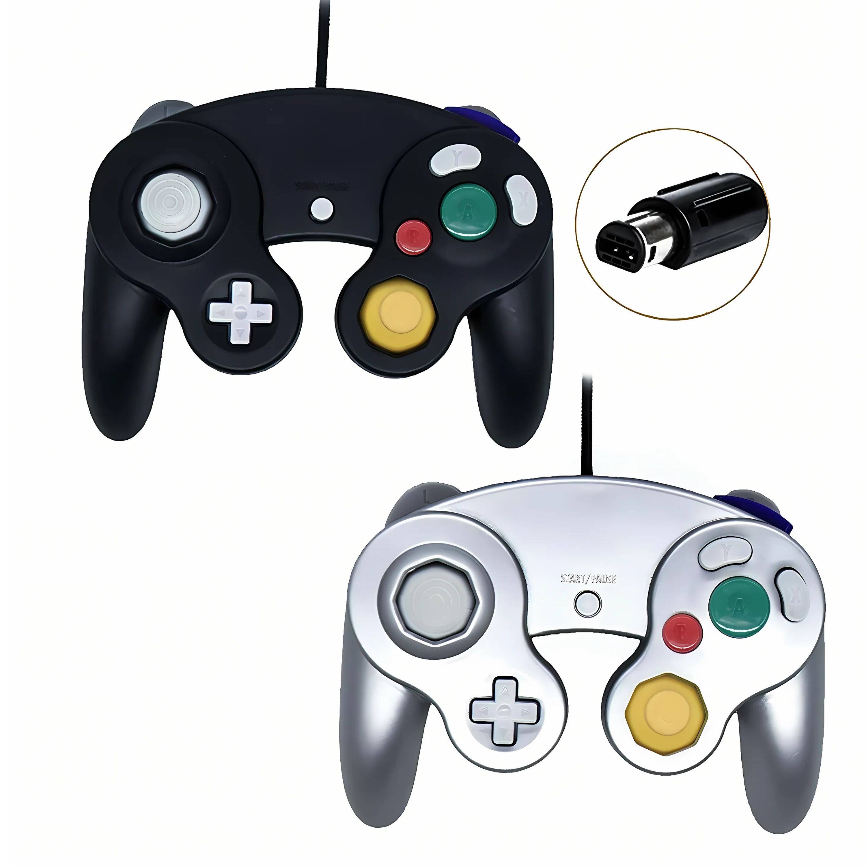 Angle. Kitcheniva - Wired NGC Controller Gamepad For Nintendo GameCube & Wii U Console 2 Pcs Black/Silver - Black / Silver.