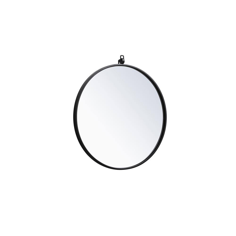 Angle. Elegant Decor - Metal frame round mirror with decorative hook 21 inch in Black - Black.