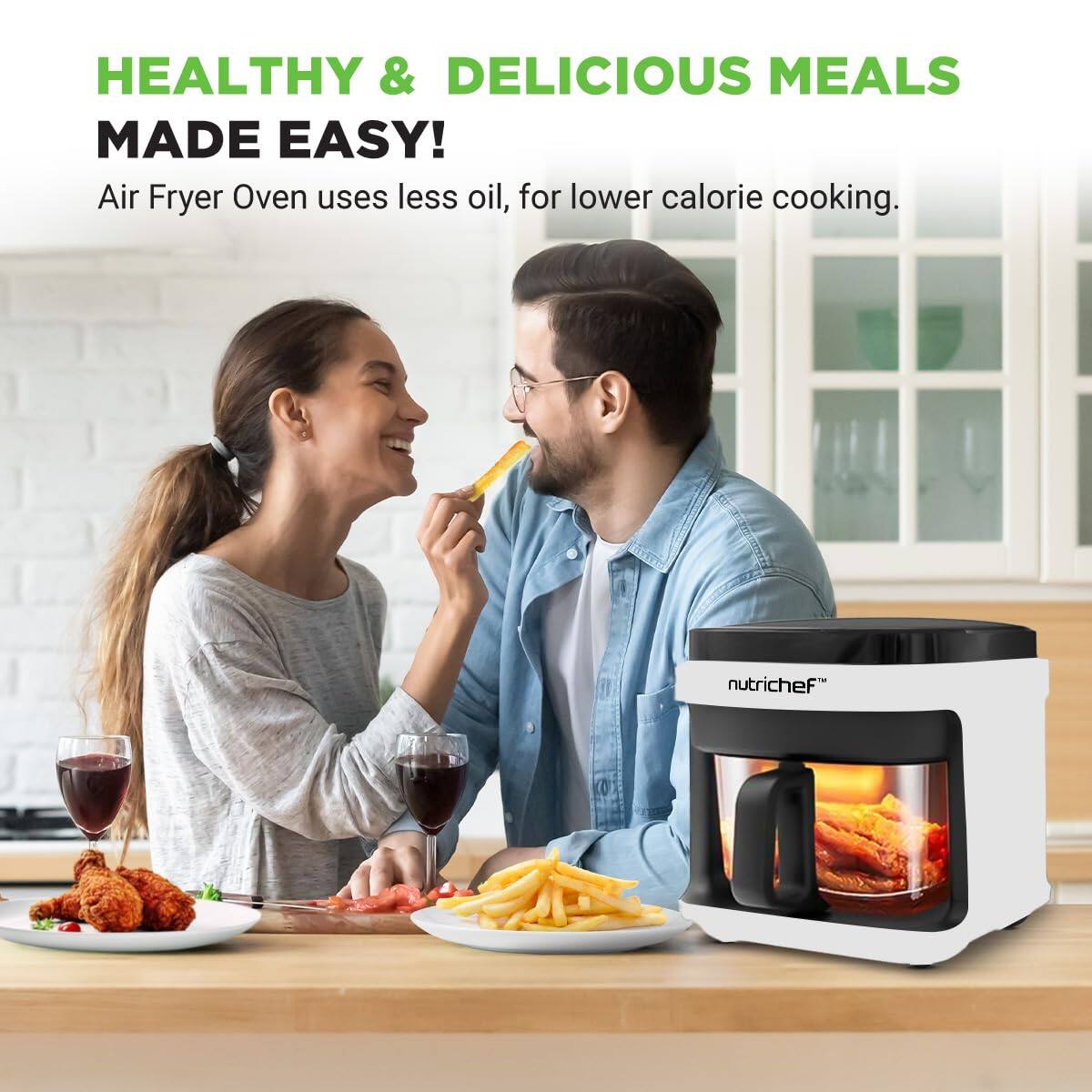 NutriChef 5.8 Quart Air Fryer 8 1 Preset Cook Modes Temperature