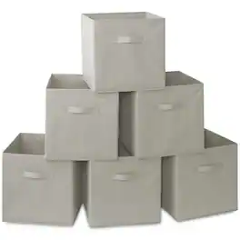 Casafield - (Set of 6) Collapsible Fabric Cubes - Storage Bins - Light Gray