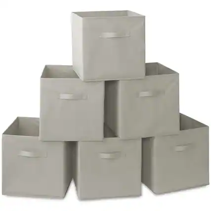 Front. Casafield - (Set of 6) Collapsible Fabric Cubes - Storage Bins - Light Gray.