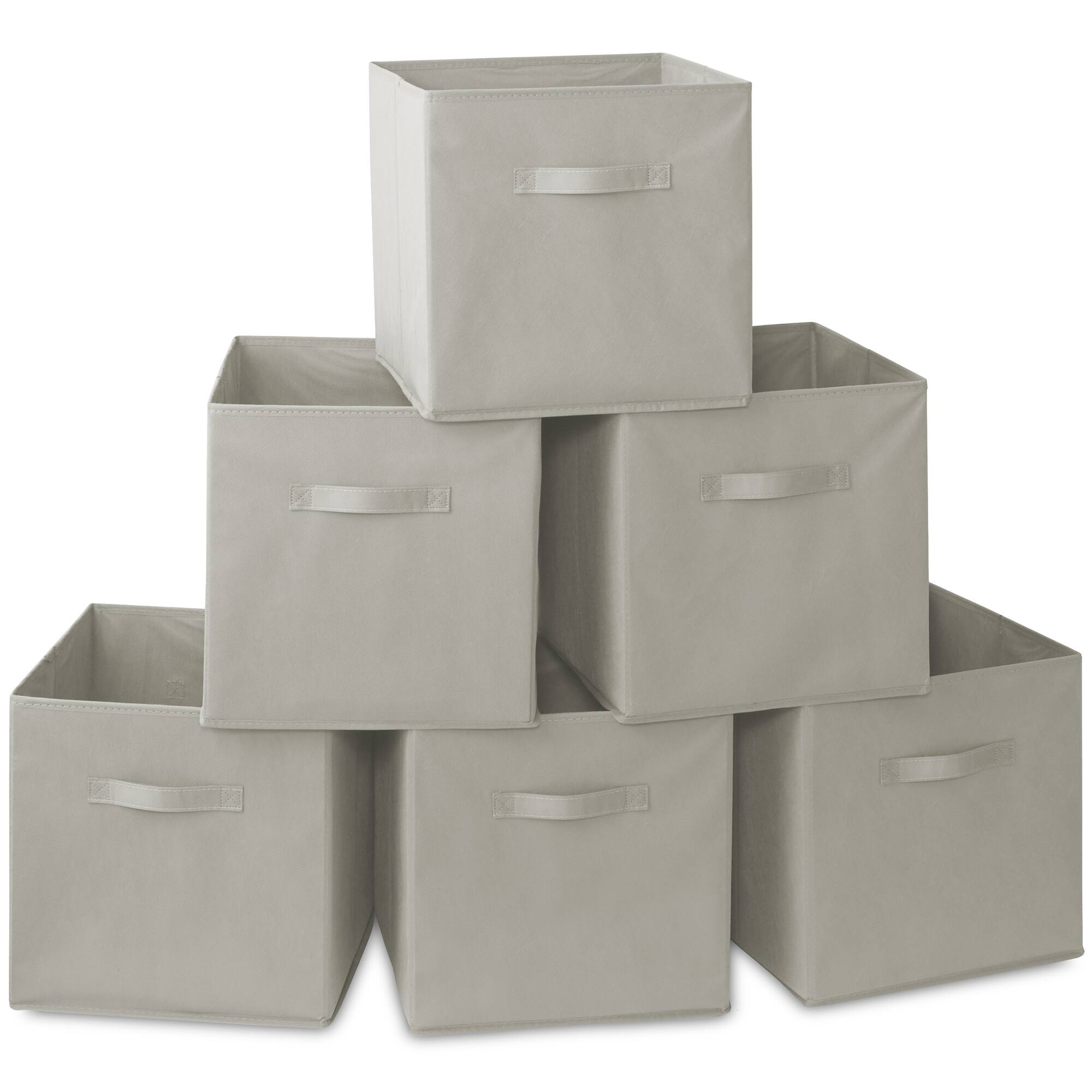 Front. Casafield - (Set of 6) Collapsible Fabric Cubes - Storage Bins - Light Gray.