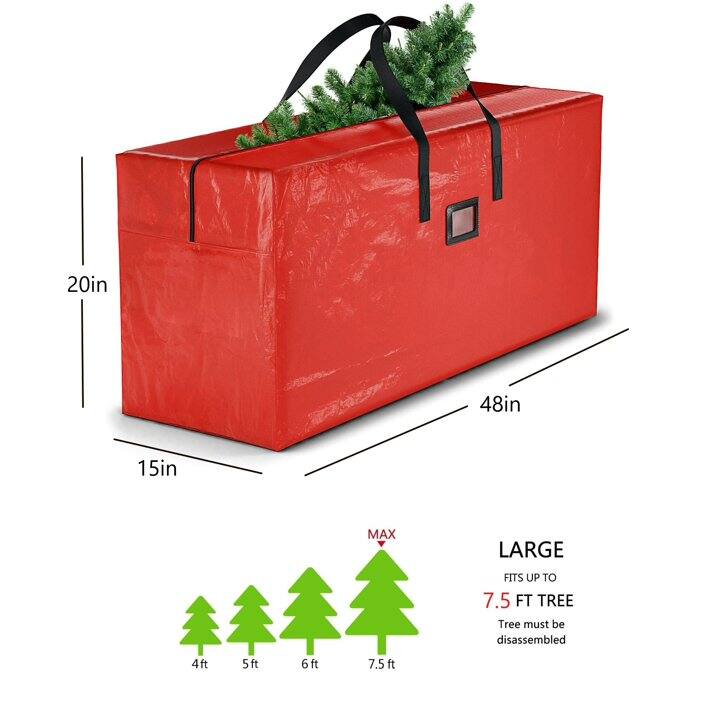 LARGE  
FITS UP TO 7.5 FT TREE  
Tree must be disassembled  

20in x 48in x 15in  

MAX  
7.5 ft