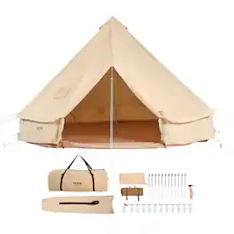 VEVOR - Canvas Bell Tent, 4 Seasons 4 m/13.12 ft Yurt Tent, Canvas Tent for Camping with Stove Jack, Holds up to 6 People - Beige