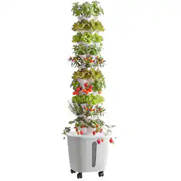VEVOR - Hydroponic Tower, 50 Pods 10 Tiers Hydroponics Growing System Kit with App Control & Casters, Vertical Home Garden - White