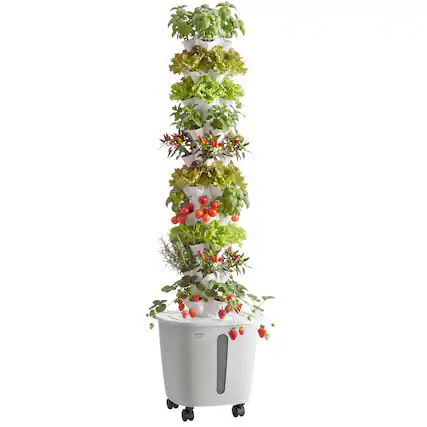 Front. VEVOR - Hydroponic Tower, 50 Pods 10 Tiers Hydroponics Growing System Kit with App Control & Casters, Vertical Home Garden - White.