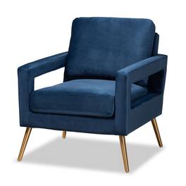 Baxton Studio - Leland Glam and Luxe Velvet Fabric Upholstered and Gold Finished Armchair - Navy Blue/Gold