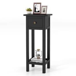 Ecooso - 2-Tier Slim Nightstand Bedside Table with Drawer and Open Storage Shelf - Black