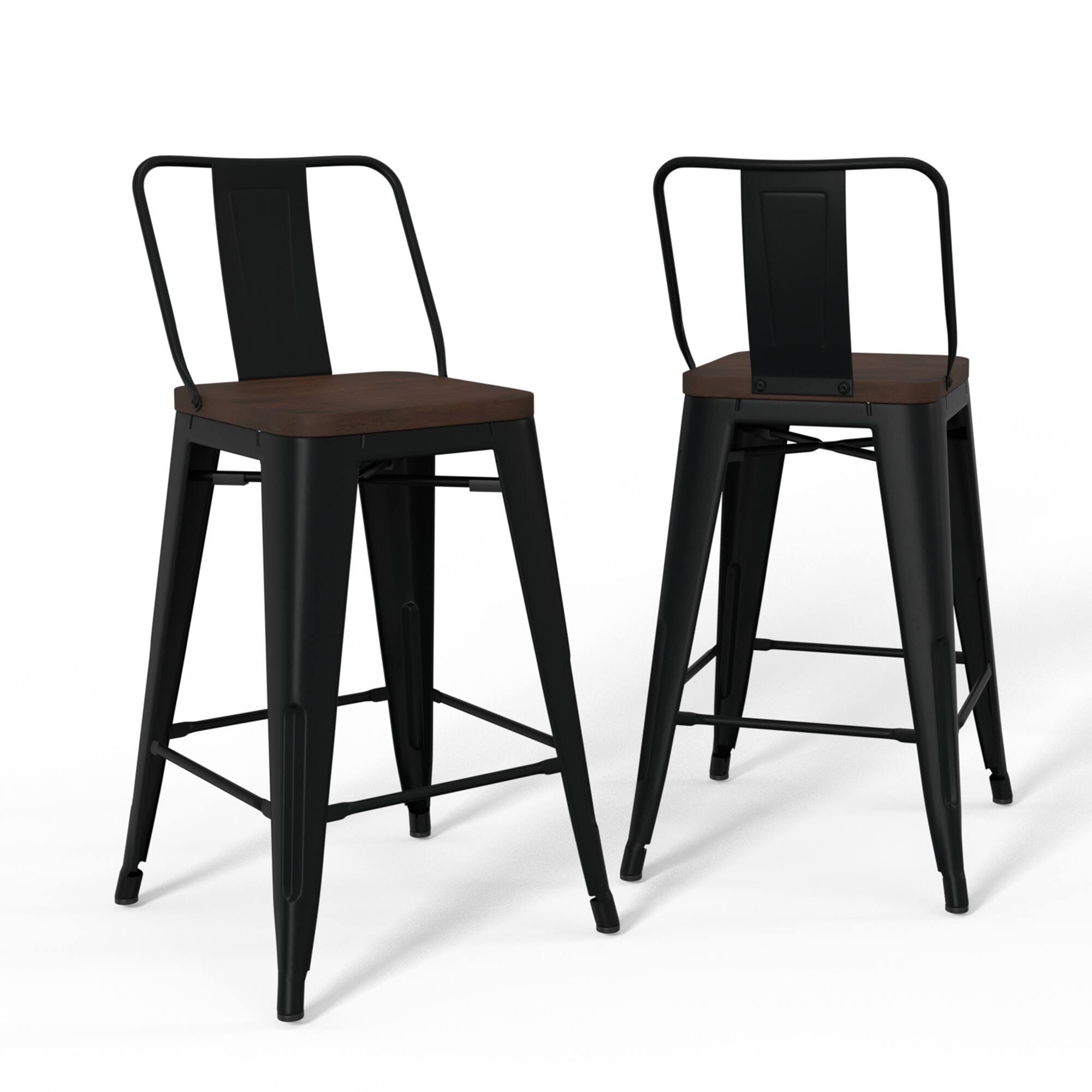 Angle. Simpli Home - Rayne Metal and Wood Counter Height Stool (Set of 2) - Black.