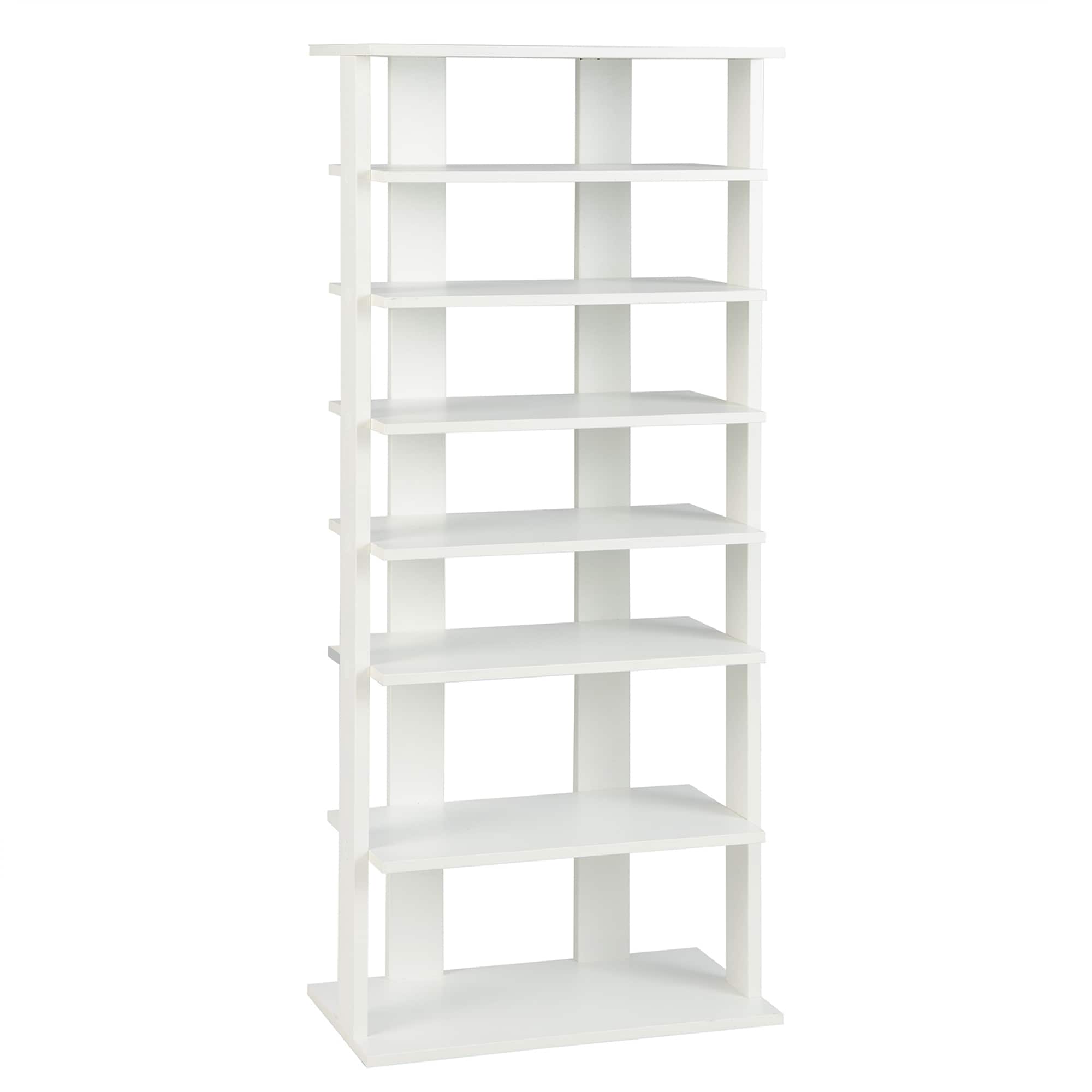 Front. Costway - Patented 7-Tier Double Rows Shoe Rack Vertical Wooden Shoe Storage Organizer Rustic White - White.