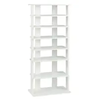 Costway - Patented 7-Tier Double Rows Shoe Rack Vertical Wooden Shoe Storage Organizer Rustic - White - Front_Zoom