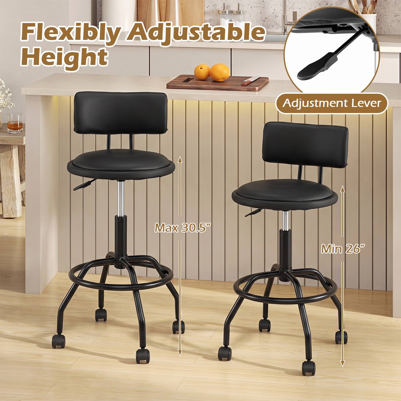 Flexibly Adjustable Height  
Adjustment Lever  
Max 30.5"  
Min 26"