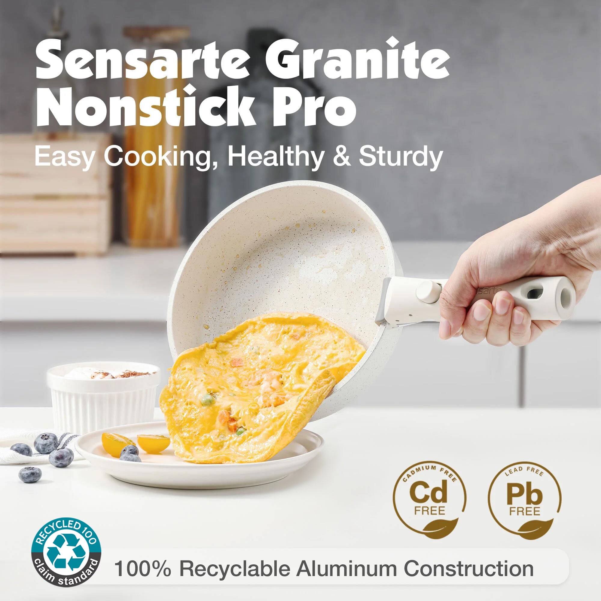Sensarte Granite Nonstick Pro  
Easy Cooking, Healthy & Sturdy  

CADMIUM FREE  
LEAD FREE  
Cd Pb FREE  

100% Recyclable Aluminum Construction