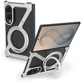 Dteck - Frameless Metal Case for Samsung Galaxy Z Fold 8, Rotating Magnetic Kickstand - Titanium