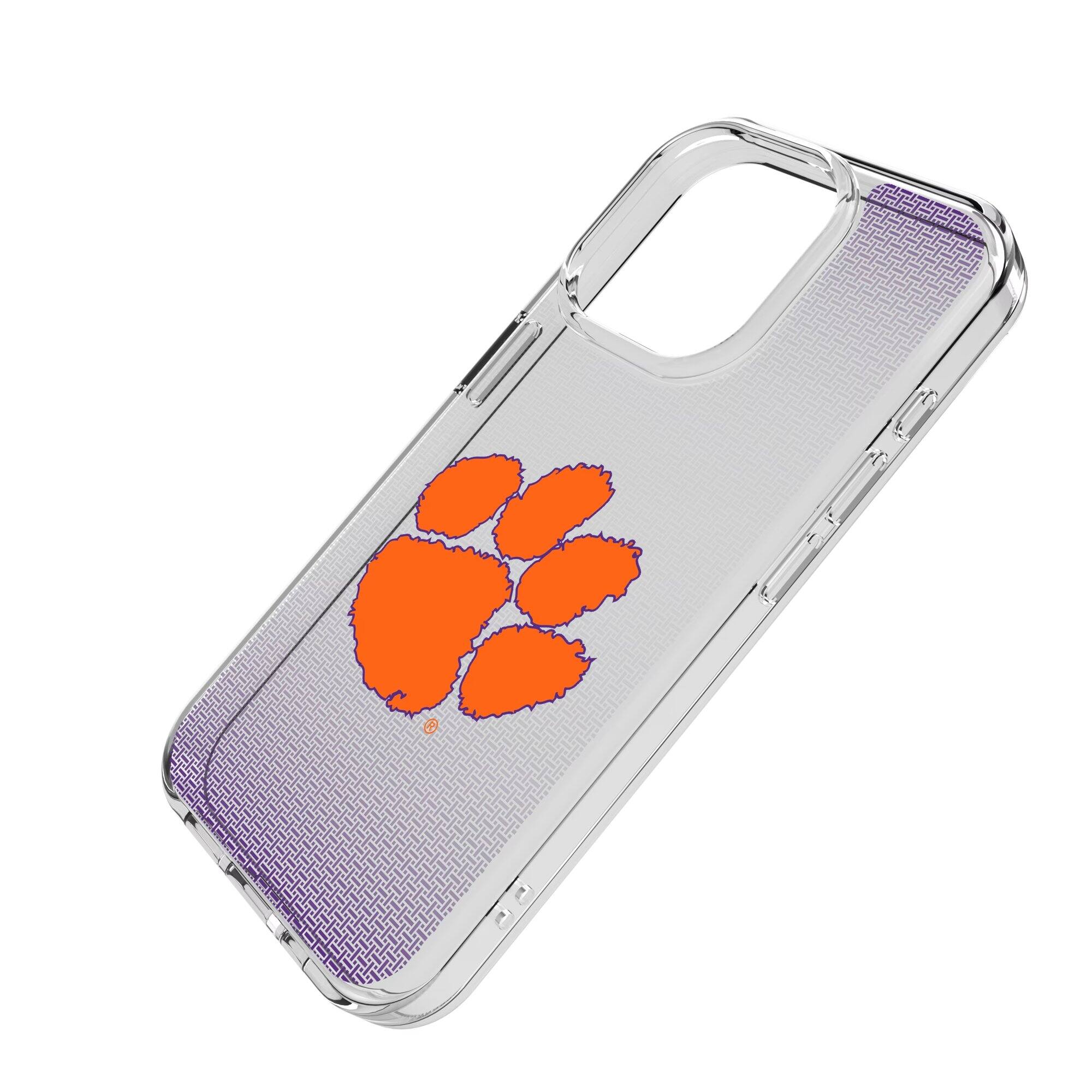Alt View 1. Keyscaper - Clemson Tigers Linen Logo iPhone Clear Case - 13 mini - Multicolor.