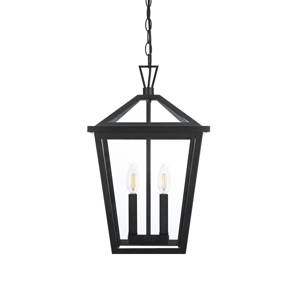Left. Elegant Lighting - Frankford 7 inch Outdoor Pendant in Black - Black.