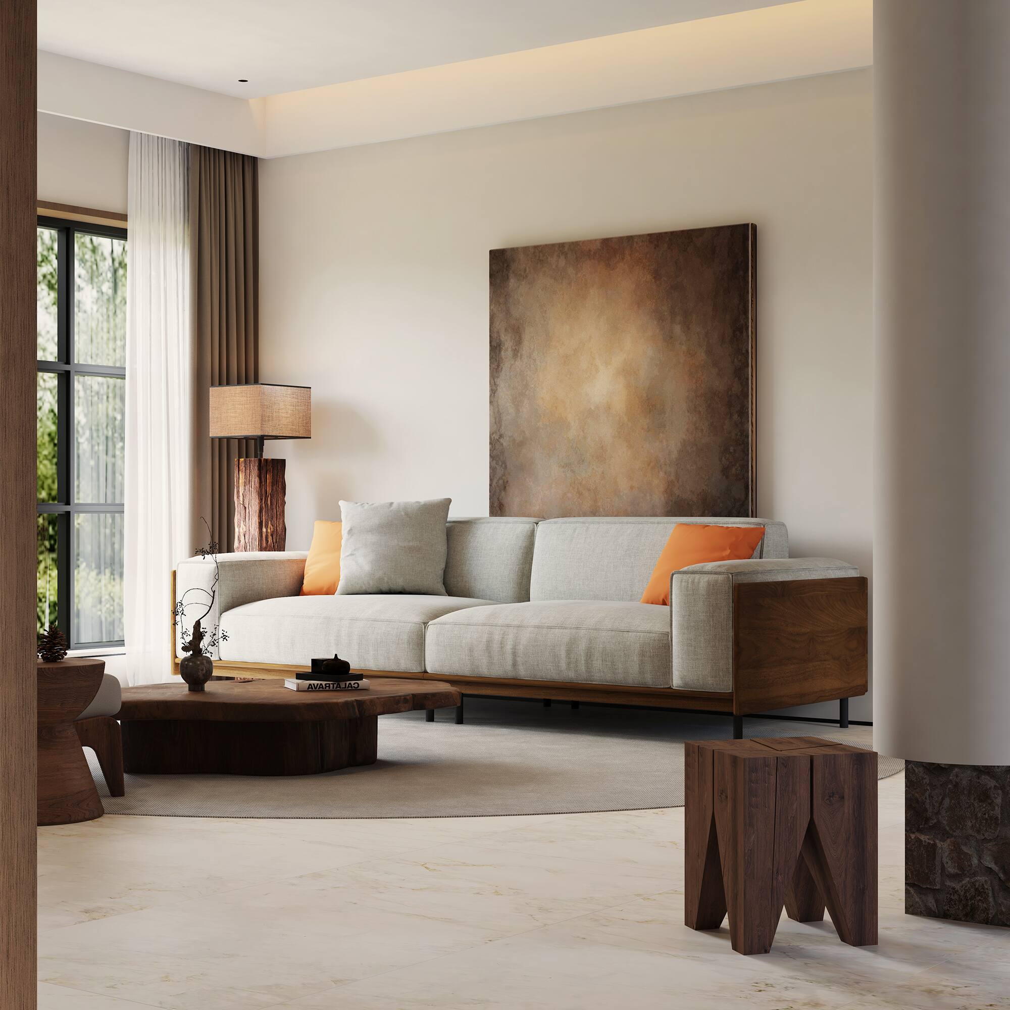 Alt View 1. luck idea - Modern Fabric Sofa with Solid Wood Frame, Breathable Cotton-Linen Upholstery, High-Density Foam Cushions, Metal Legs - Gray 3-Seat.