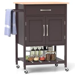 Gymax - Rolling Kitchen Island Cart w/ Drawer 2-Door Storage Cabinet Bottom Tray - Brown
