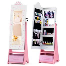 Costway - Kids Jewelry Armoire with 3-Color Lighted Full Length Mirror & Inside Led Lights - White