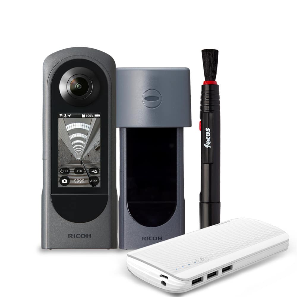 Ricoh - THETA X 360-Degree Camera Bundle with Lens Cap, Powerbank and Cleaning Pen