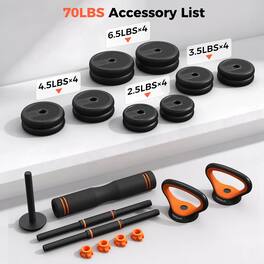 FEIERDUN - 70lbs 5-in-1 Adjustable Dumbbell Set, Converts to Barbell, Kettlebell, Push Up Stand, Weight Plate for Home Gym - 70LB