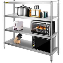 VEVOR - Stainless Steel Shelving 60x18.5 Inch 4 Tier Adjustable Shelf Storage Unit Stainless Steel Heavy Duty Shelving - Silver