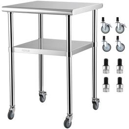 VEVOR - Stainless Steel Prep Table,24 x 24 x 36 Inch, 600lbs Load Capacity Heavy Duty Metal Worktable with Adjustable Undershelf - Silver