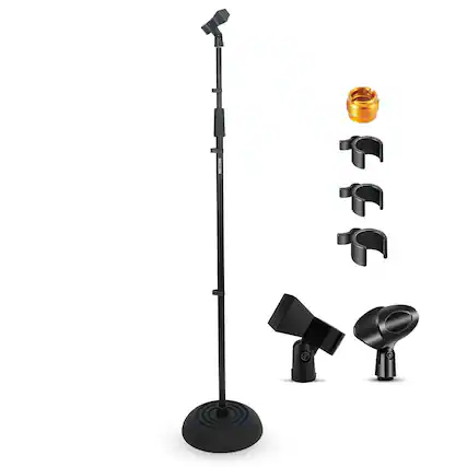 Front. 5 CORE - 5Core Mic Stand Floor Adjustable Round Base Universal Metal Microphone Stands-MS RBP5 - Black.