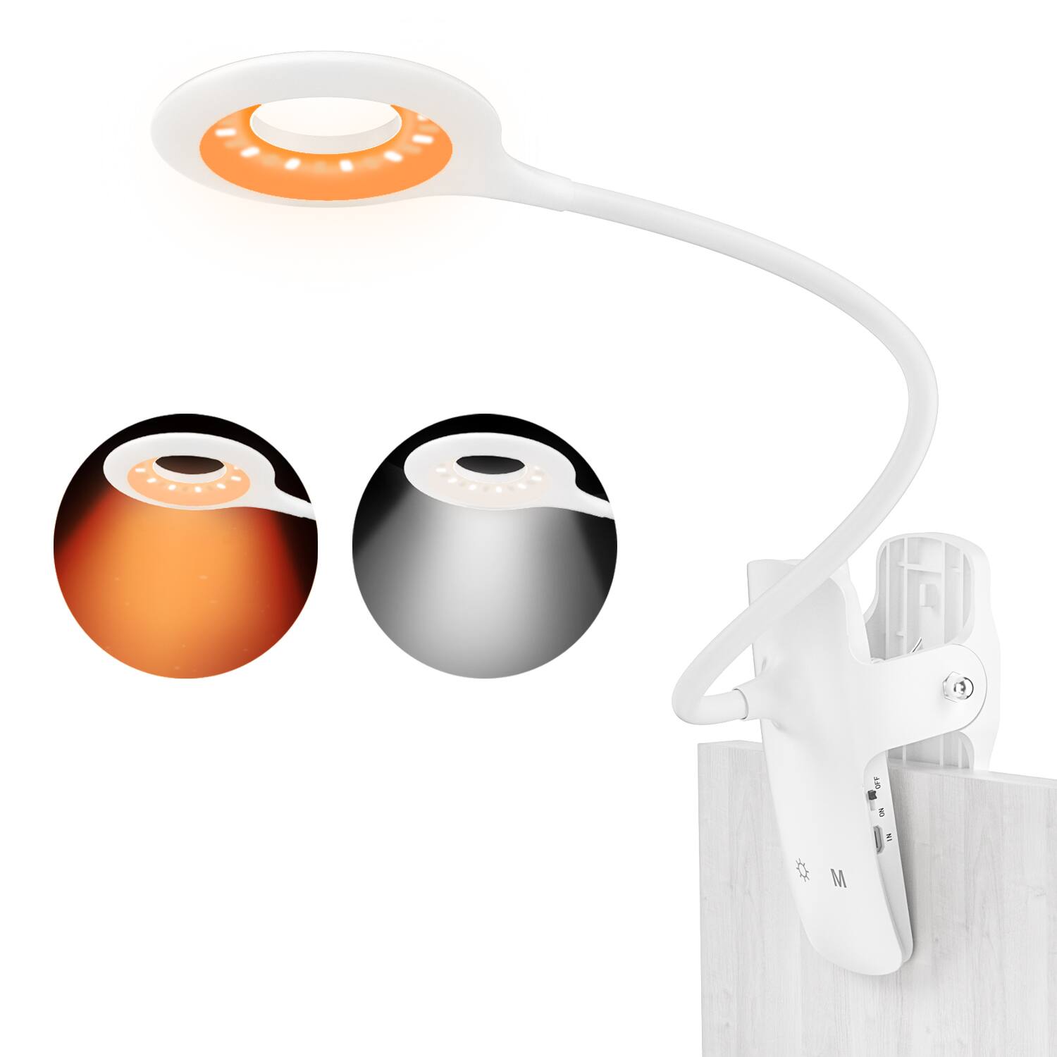 LENCENT 28 LED Desk Lamp Clip Reading Book Light USB Rechargeable Touch ...
