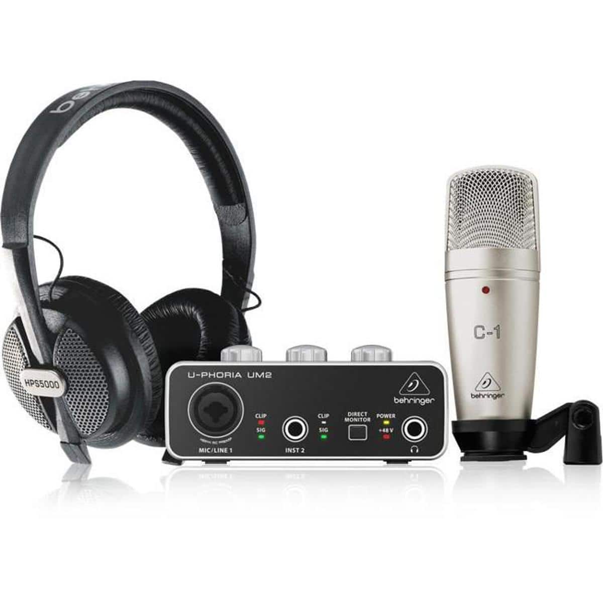 Behringer - U-PHORIA STUDIO Complete Recording/Podcasting Bundle with UM2 USB Audio Interface, Condenser Microphone and