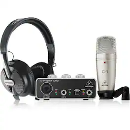 Behringer - U-PHORIA STUDIO Complete Recording/Podcasting Bundle with UM2 USB Audio Interface, Condenser Microphone and