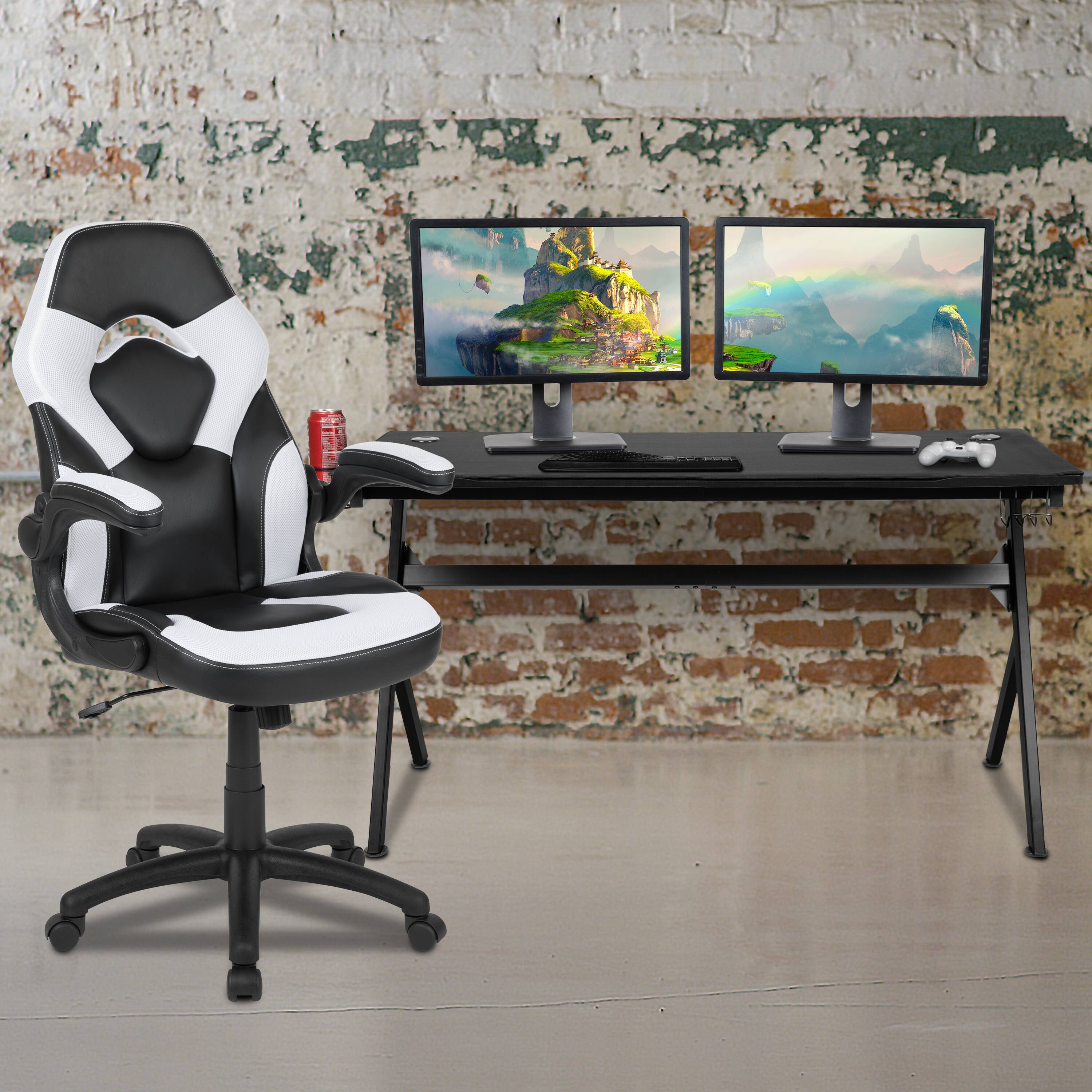 Alt View 1. Emma + Oliver - Gaming Desk Bundle - Cup & Headphone Holders/Mouse Pad Top - White.