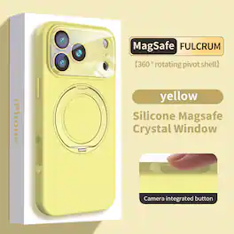 Dteck - Frosted Mag-Safe Case for Apple iPhone 17 Pro Max with Metal Rotating Stand,Slim Shockproof Silicone+Lens Glass Cover - Yellow