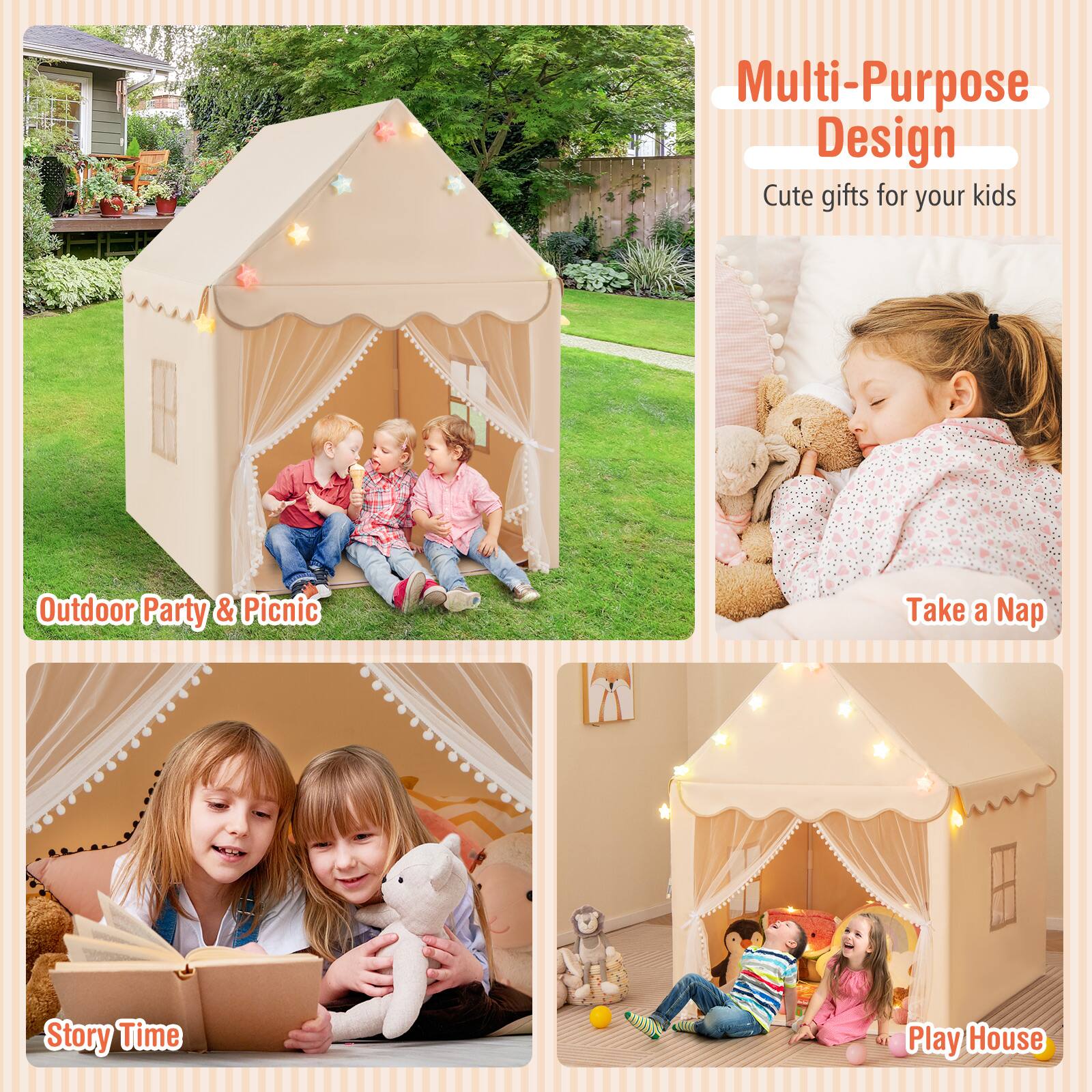 Multi-Purpose Design  
Cute gifts for your kids  

Outdoor Party & Picnic  

Take a Nap  

Story Time  

Play House