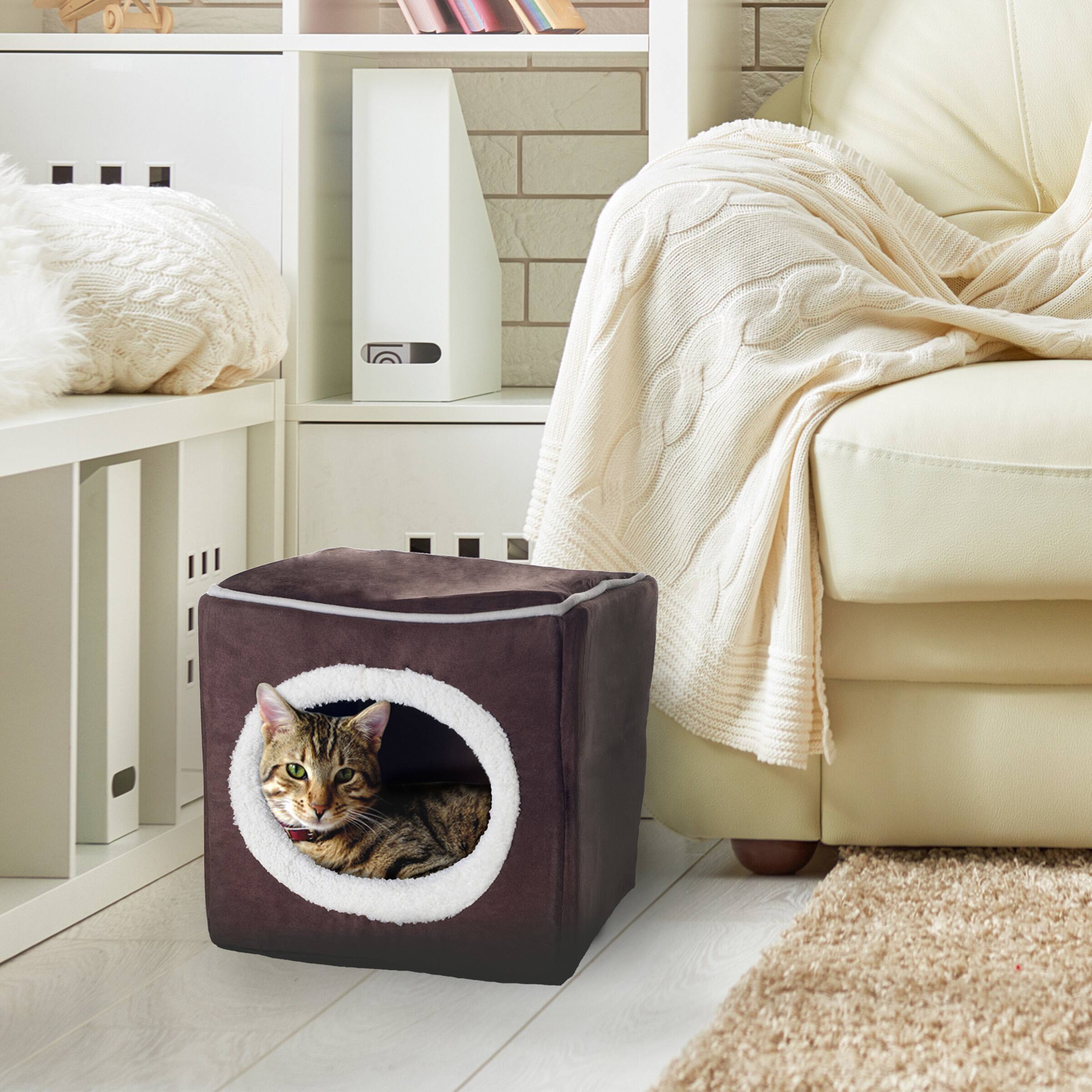 Alt View 1. PetMaker - Cat House Indoor Bed with Removable Foam Cushion Cat Cave for Puppies, Rabbits, Guinea Pigs, and Other Small Animals - Dark Brown.