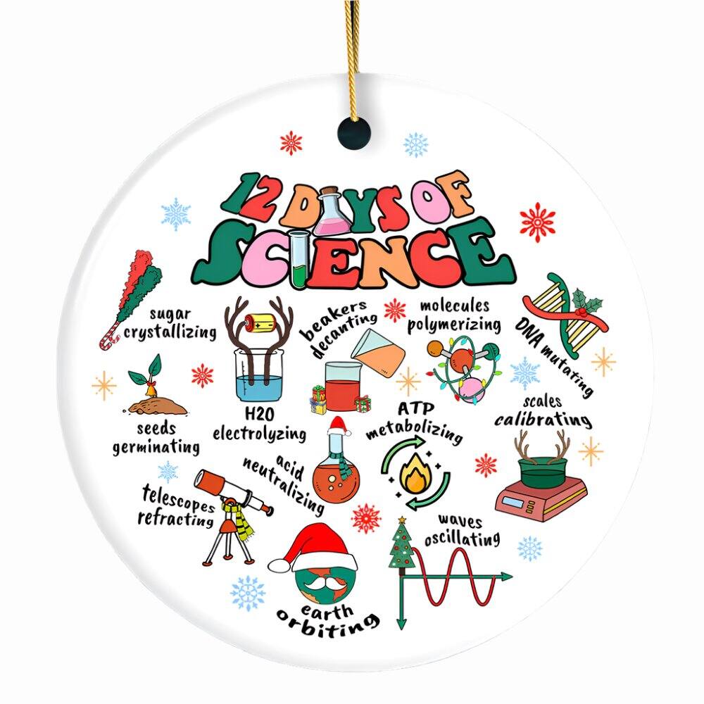 OrnamentallyYou - 12 Days of Science Ornament Christmas Gift for Scientist Nerd or Teacher - Multi-colored