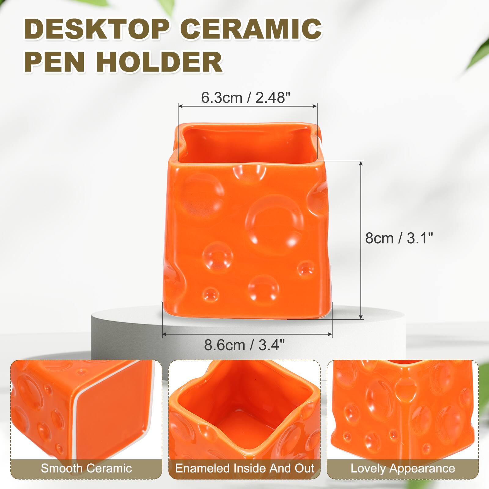 DESKTOP CERAMIC PEN HOLDER

6.3cm / 2.48"  
8cm / 3.1"  
8.6cm / 3.4"  

Smooth Ceramic  
Enamelled Inside And Out  
Lovely Appearance